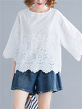 Summer Elegant Hollow Out Design Cozy Half Sleeve Shirt for Women