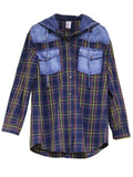 Women's Vintage Plaid Detachable Hood Long Sleeve Shirt