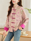 Chinese Style Peach Blossom Print Shirt for Women