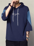 Men's Sports Hooded Drawstring 3/4 Sleeve Pullover Shirt