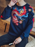 Flying Loong Embroidery Long Sleeve Round Neck Shirt