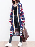 Female Calf Length Cardigan Knitted Jackets with Pockets