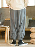 Men's Knot Button Decorative Textured Drawstring Corduroy Pants