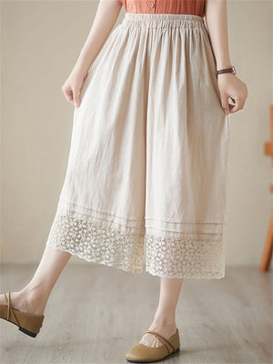 Women's Summer Lace Spliced Wide Leg Pants