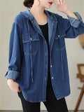 Women's Trendy Blue Denim Hooded Oversized Jacket