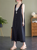 Summer U Neck Sleeveless Loose Linen A-Line Dress for Women