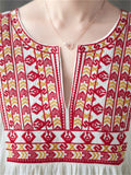 Ethnic Style V Neck Embroidery Ruffle Dress for Women