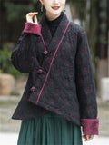 Women's Cotton Linen Long-sleeved Flower Jacquard Padded Jacket