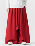 Male Ultra-loose Wide-leg Pants with Flame Pattern Strap