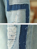 Light Blue Ripped Patchwork Female Trendy Harem Jeans