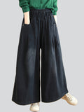 Women's Chic Washed Effect Wide Leg Denim Pants