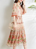 Ladies Popular Floral Embroidered V-Neck Ruffle Dress