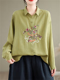 Women's Vibrant Flowers Embroidered Turn-down Collar Shirt