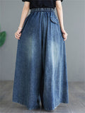 Cozy Summer Side Slit Blue Wide Leg Jeans for Women