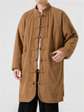 Men's Retro Knot Button Plush Lining Corduroy Tang Suit Coat