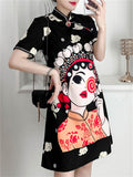 Women's Chinese Opera Cartoon Girl Print Dress