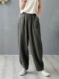 Women's Leisure Natural Linen Elastic Waist Relaxed Pants