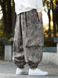 Men's Grey Floral Print Large Pockets Wide Leg Ankle Tied Pants