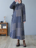 Women's Vintage Square Print Plush Liner Straight Long Dress