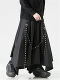 Men's Black Gothic Style Metal Rivet Webbing Wide Leg Pants