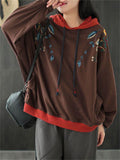 Leaf Pattern Color Contrast Hoodie for Women