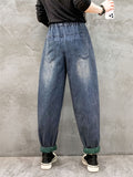 Women's Stylish Color Stripe Washed Denim Harem Pants