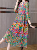 Elegant 3/4 Sleeve Spliced Floral Dress for Women