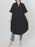 Summer V-Neck Super Loose Long Cotton Shirt for Women