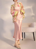 Elegant Vintage Chinese Style Floral Printed Real Silk Shirt