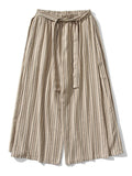 Men's Chinese Style Cotton Striped Wide Leg Pants with Strap