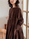 Classy Corduroy Mid-length Dress for Ladies