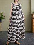 Female Gentle Wavy Striped Printed Sleeveless Tank Dress