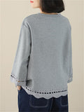 Female Lace Patchwork Crew Neck 3/4 Sleeve Shirt