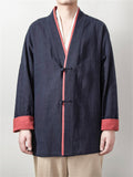 Plain Cotton Linen Long Sleeve Knot Button Men's Jacket