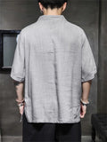 Men's Retro Linen V Neck Hanzi Embroidered Summer Shirt