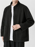 Male Simple Stand Collar Solid Jackets with Pockets