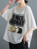 Female Cute Three Cartoon Sheep Print Crew Neck Shirts