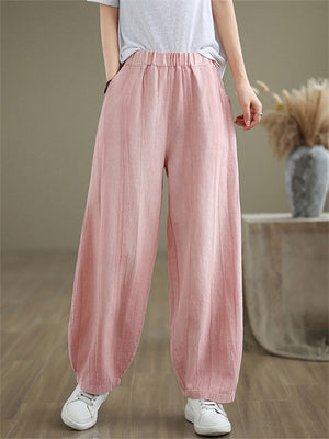 Female Distressed Elastic Waist Pleated Relaxed Pants