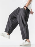 Male Contrast Color Striped Fashion Cotton Linen Pants