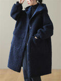 Women's Plain Long-sleeved Mid-length Faux Lambswool Coats