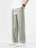 Men's Ice Silk Soft Smooth Loose Casual Trousers with Drawstring