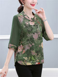 Women's Summer Elegant Peony Print Half Sleeve Shirt