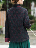 Women's Cotton Linen Long-sleeved Flower Jacquard Padded Jacket