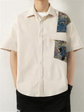 Cute Bear Print Half-Sleeve Lapel Shirt for Male