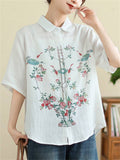 Female Koi Lotus Leaf Floral Print Button-Up Shirts