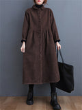 Long-sleeved Thick Single-breasted Corduroy Long Coats for Women