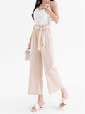 Summer Breathable Chiffon Female Lace Up Straight-Leg Pants