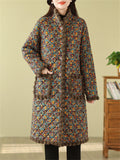 Ethnic Style Faux Fur Collar Warm Plush Female Print Long Coat