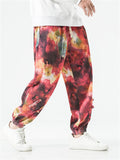 Male Loose Fit Drawstring Tie Dye Print Pants