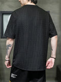 Men's V-neck Solid Jacquard Cotton Linen T-shirts